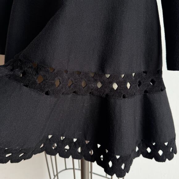 ALAÏA Laser Cut Black Wool Skater Dress - Picture 6 of 11